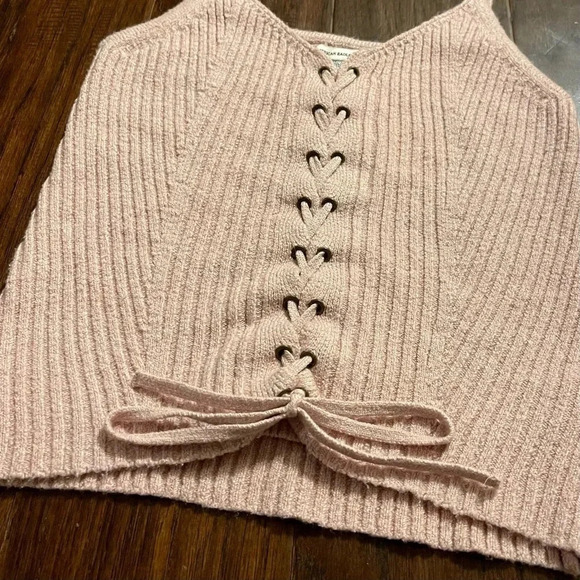 American Eagle Lace Up Corset Knit Top Cottagecore Y2K Soft Pink - Picture 2 of 8